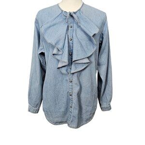 Liz wear Ruffle Trim Long Sleeve Chambray Denim Top